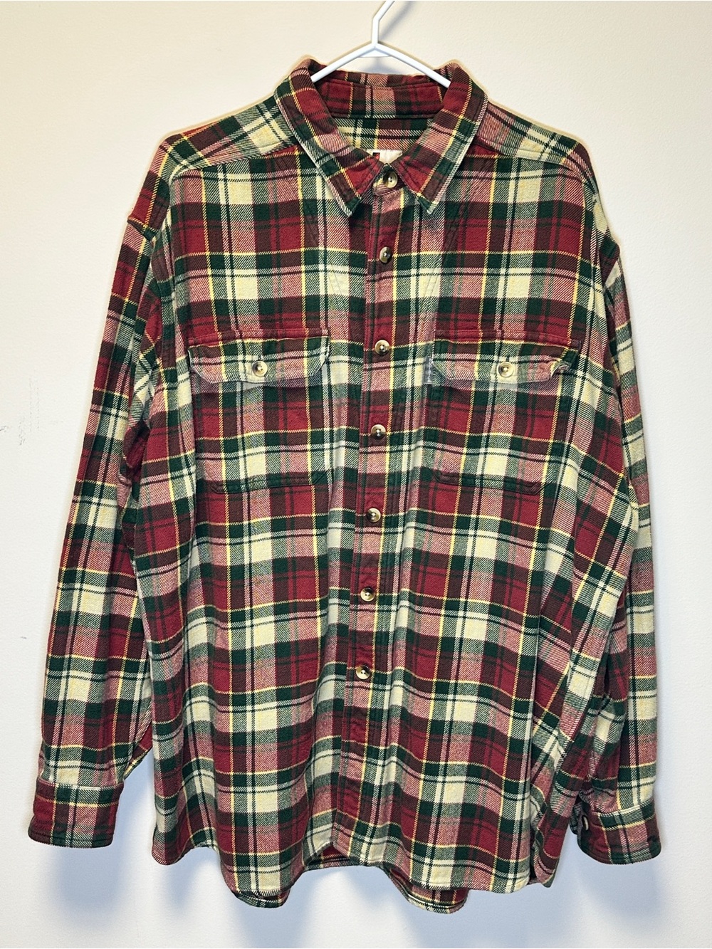 Woolrich Red, Green & Cream Plaid Flannel Button-Down Shirt XL